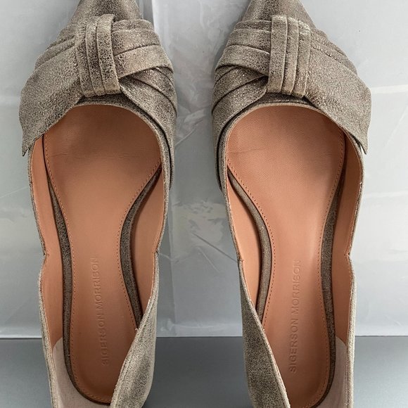 Sigerson Morrison Gold Metallic Bow Leather Flats - Picture 10 of 11